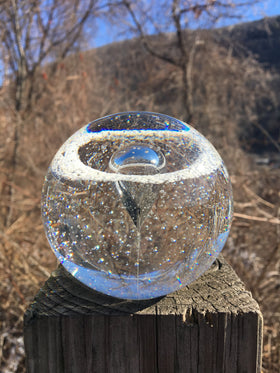 Clear Bubble Veiled Memorial Orb Paperweight with Ash in Glass