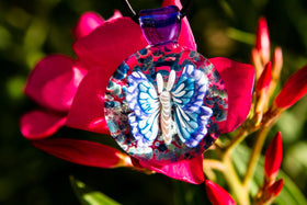 Glass Butterfly Pendant with Cremation Ash