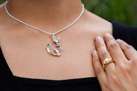Silver Double Hummingbird Memorial Necklace with Cremation Ash