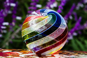 Rainbow Swirl Orb with Cremains