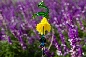 Glass Flower with Hummingbird Figurine and Silver Keepsake for Ashes