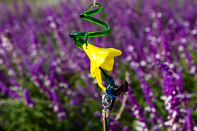 Glass Flower with Hummingbird Figurine and Silver Keepsake for Ashes