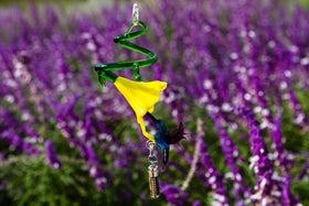 Glass Flower with Hummingbird Figurine and Silver Keepsake for Ashes