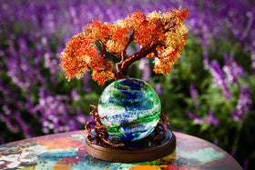 Autumn Sunshine Tree Of Life with Blue and Green Tranquil Swirl - 5 BRANCHES - Private