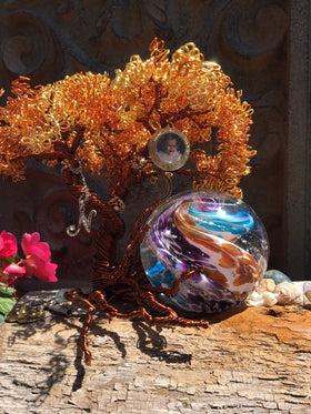 Autumn Sunshine Tree Of Life with Tan & Blue Cat Eye
