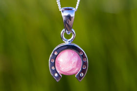 Horseshoe Sterling Silver Pendant with Cremains Infused 12mm Marble