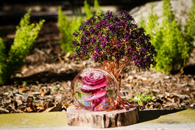 Purple Crepe Myrtle Tree Of Life and Butterfly Snowfall Orb with Cremation Ash