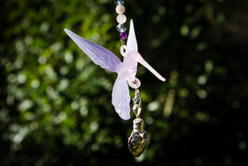 Handcrafted Glass Pink Hummingbird with Sterling Silver Keepsake Vial