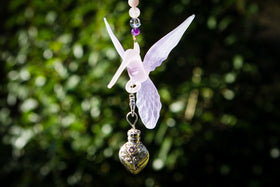 Handcrafted Glass Pink Hummingbird with Sterling Silver Keepsake Vial