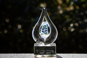 Flame Drop with Cremains and Engraved Glass Base