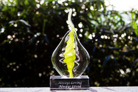 Memorial Glass Flame with Cremation Ashes with Engraved Base