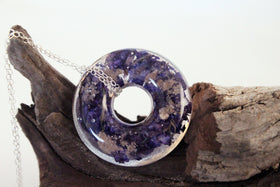 Purple Wildflower Washer Necklace with Infused Cremation Ash