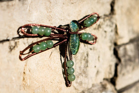 Dragonfly Memorial Ornament - Copper Wirewrapped with Aventurine