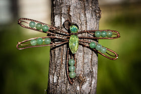 Dragonfly Memorial Ornament - Copper Wirewrapped with Aventurine