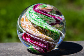 Pink Tan & Green Cat Eye Cremation Orb with Infused Cremains