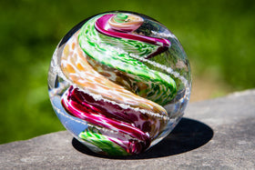 Pink Tan & Green Cat Eye Cremation Orb with Infused Cremains
