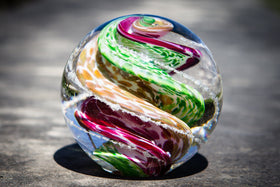 Pink Tan & Green Cat Eye Cremation Orb with Infused Cremains
