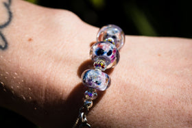Three Glass Bead Bolo Bracelet with Cremains