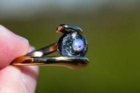 Gold Plated Orbit Ring with 10mm Opal Marble with Cremains