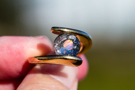 Gold Plated Orbit Ring with 10mm Opal Marble with Cremains