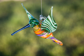 Rainbow Glass Hummingbird with Infused Ash