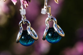Sterling Silver Earrings with 12mm Glass Marbles Infused with Cremains - Double Loop