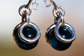 Sterling Silver Earrings with 12mm Glass Marbles Infused with Cremains - Double Loop