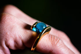 Gold Plated Orbit Ring with 10mm Transparent Marble with Cremains