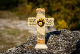 No Longer by My Side Memorial Cross with Cremains Inflused Flower Pendant