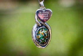 Cremation Ash Oval Silver Necklace with Crushed Opal