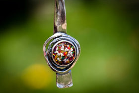 Silver and Crushed Opal Tie Necklace with Cremation Ash