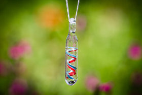 Light Blue and Red Cylinder Pendant with Infused Cremation Ash