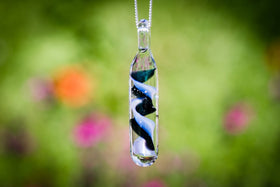 Blue and Black Cylinder Pendant with Infused Cremation Ash