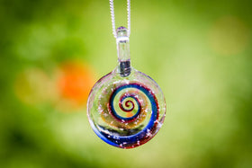 Dark Blue and Red Spiral Pendant with Infused Cremation Ash