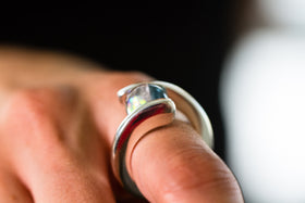 Sterling Silver Orbit Ring with 10mm Opal Marble with Cremains