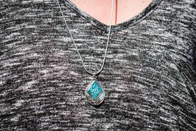 Textured Pear Cremation Ash Silver Necklace Crushed Opal