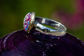 Two Tone Ring with Cremation Ashes and Crushed Opal