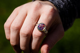 Two Tone Ring with Cremation Ashes and Crushed Opal