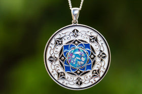 Blue Silver Pendant with Cremation Ash and Crushed Opal