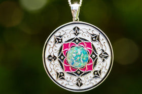 Pink Silver Pendant with Cremation Ash and Crushed Opal