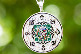 Green Silver Pendant with Cremation Ash and Crushed Opal