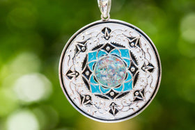 Aqua Silver Pendant with Cremation Ash and Crushed Opal