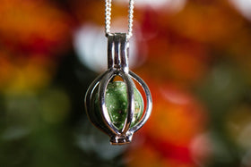 Silver Cage Pendant with 10mm Opaque Glass Marble Infused with Cremains