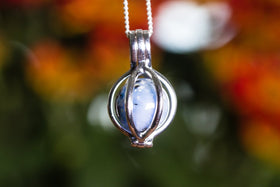 Silver Cage Pendant with 10mm Opaque Glass Marble Infused with Cremains