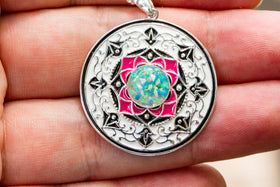 Pink Silver Pendant with Cremation Ash and Crushed Opal