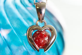 Silver Heart Pendant with 10mm Opaque Glass Marble Infused with Cremains