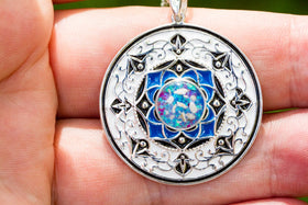 Blue Silver Pendant with Cremation Ash and Crushed Opal