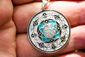 Aqua Silver Pendant with Cremation Ash and Crushed Opal