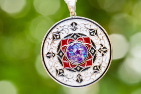 Red Silver Pendant with Cremation Ash and Crushed Opal
