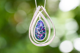 Triple Stacked Silver Necklace with Crushed Opal